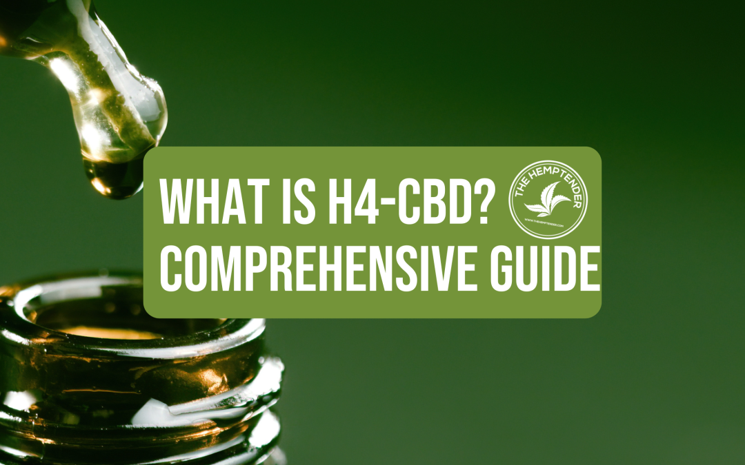 a CBD tincture dripping into the bottle on a green background with text that reads "what is h4-CBD? Comprehensive Guide"