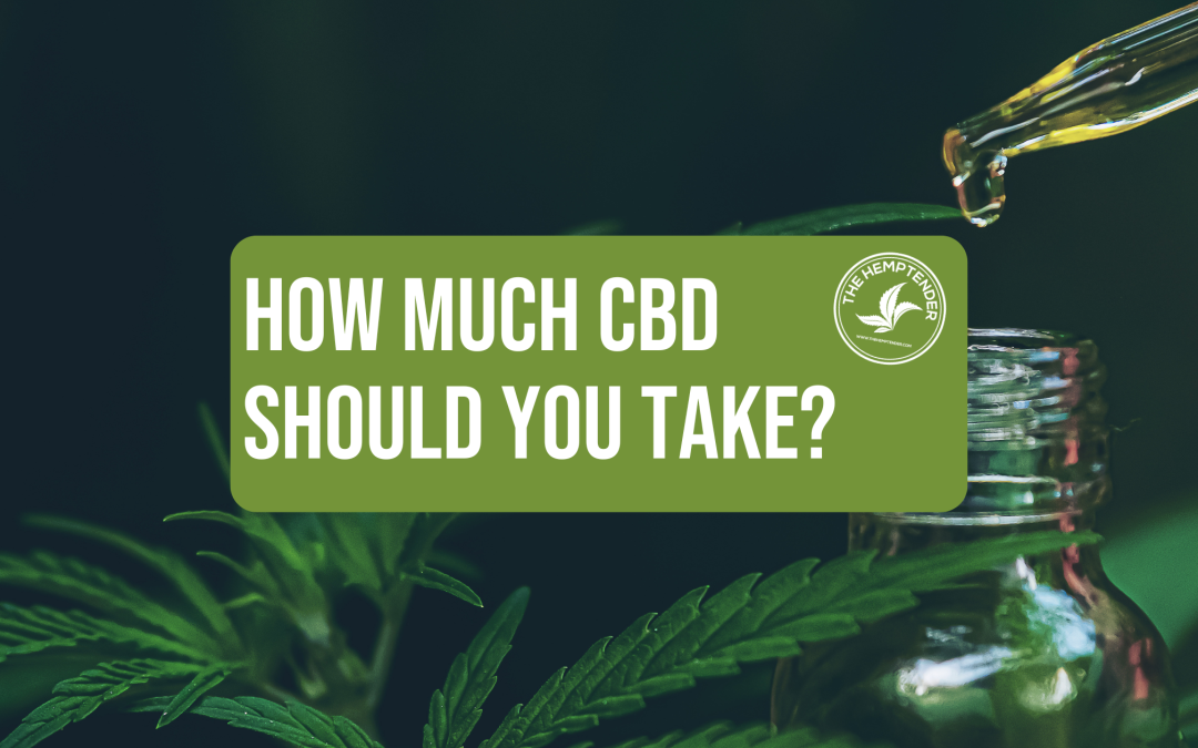 A dropper of CBD with hemp plants in the background and text that reads "how much CBD should you take?"