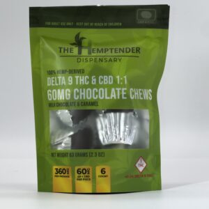 The Hemptender 60mg Delta-9 THC + CBD Chocolate Chews - 6ct - Milk Chocolate and Caramel